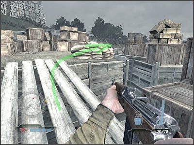 Kieruj się teraz na północny-zachód, trzymając się najlepiej skrzyń znajdujących po prawej stronie - Clear and Secure Pillbox (cz.3) | Operation Neptune w Medal of Honor Airborne - Medal of Honor: Airborne - poradnik do gry