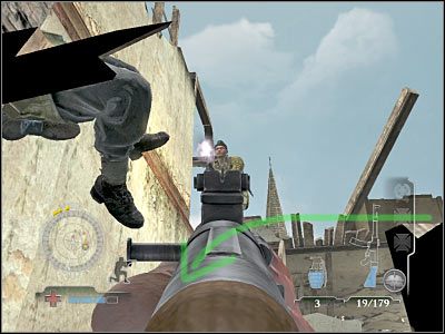 Na górę możesz skierować się od razu, bądź też zaczekać na sojuszników - Disable Radio Equipment (cz.2) | Operation Market Garden | Airborne - Medal of Honor: Airborne - poradnik do gry