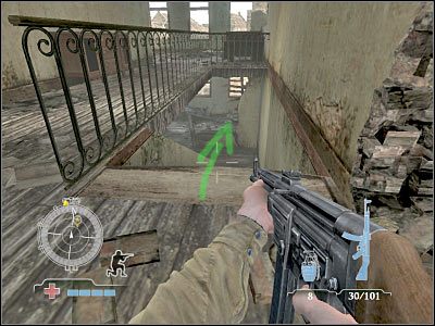 Stanowisko maszynowe, które będziesz musiał zneutralizować znajduje się po prawej stronie - Clear MG Nests | Operation Market Garden w Medal of Honor Airborne - Medal of Honor: Airborne - poradnik do gry