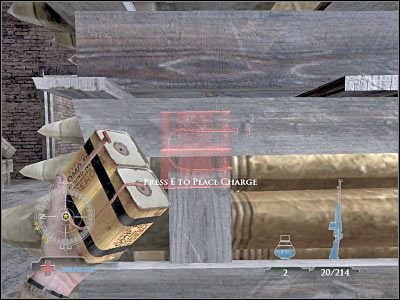 Gdy tylko wykonasz opisaną wyżej akcję, zacznij biec W LEWO i po schodach NA GÓRĘ - Destroy Munitions Stockpile (cz.3) | Operation Varsity w Medal of Honor Airborne - Medal of Honor: Airborne - poradnik do gry