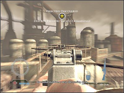 Na początek skieruj się na zbiornik, na którym znajduje się ciało zabitego snajpera - Destroy Pressure Valves (cz.1) | Operation Varsity w Medal of Honor Airborne - Medal of Honor: Airborne - poradnik do gry