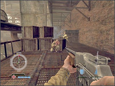 Musisz teraz zacząć sukcesywnie przesuwać się do przodu, likwidując wszystkich tych wrogów, którzy staną ci na drodze - Sabotage Tank Factory Control Room (cz.2) | Operation Varsity | Airborne - Medal of Honor: Airborne - poradnik do gry