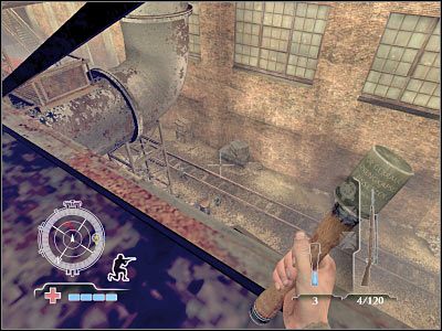 Skręć w prawo i zacznij kierować się w stronę przedstawionej na screenie klatki schodowej - Clear and Secure Entrance to Rail Yard | Operation Varsity | Airborne - Medal of Honor: Airborne - poradnik do gry