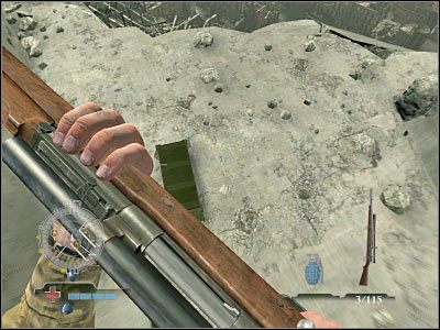 Podobnie jak wcześniej, wrogów likwiduj ze snajperki, zachowując oczywiście jak największą odległość - Destroy AA Guns (cz.1) | Operation Der Flakturm w Medal of Honor Airborne - Medal of Honor: Airborne - poradnik do gry