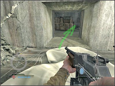 Po zejściu na niższy poziom Twój cel będzie znajdował się po lewej stronie (zaznaczona na screenie strefa) - Assemble at Main Control Room (cz.1) | Operation Der Flakturm | Airborne - Medal of Honor: Airborne - poradnik do gry