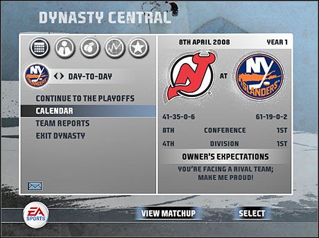 Nie zachowałem czystego konta, lecz i tak udało mi się być pierwszym w swojej konferencji. - Playoffs | Dynasty Mode | NHL 08 - NHL 08 - poradnik do gry