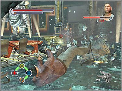 Prędzej czy później będziesz musiał skorzystać ze schodów prowadzących na wyżej położony balkonik, gdyż to właśnie tam odnajdziesz amunicję do karabinów maszynowych - The Mega Restaurant (6) | Rozdział 3 Stranglehold - Stranglehold - poradnik do gry