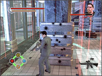 Musisz teraz analogicznie postąpić, niszcząc prawą szybę i omijając drugą pułapkę - Zakarovs Penthouse (9) | Rozdział 4 Stranglehold - Stranglehold - poradnik do gry