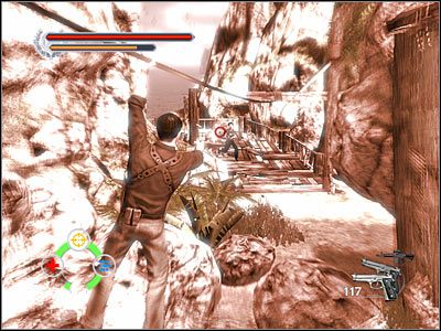 Po znalezieniu się na nowej platformie BŁYSKAWICZNIE będziesz musiał zneutralizować ukazanego na screenie snajpera - Tai O (7) | Rozdział 2 Stranglehold - Stranglehold - poradnik do gry