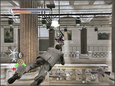 Skieruj się w stronę centralnej części tej platformy dopiero wtedy, gdy uznasz, że rozprawiłeś się już z widocznymi przeciwnikami - Chicago History Museum (8) | Rozdział 5 Stranglehold - Stranglehold - poradnik do gry