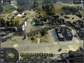 Pozostałe maszyny (3 lub 4) wyślij do punktu [9] żeby zapewnić bezpieczeństwo znajdującej się tam artylerii [6] - Misja 3 - Bitwa o Pine Valley - Solucja - World in Conflict - poradnik do gry