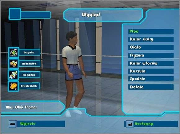 W pierwszym z trzech okienek kreacji postaci ustalamy wizualne cechy podstawowe - Astronauci | Space Station Sim - Space Station Sim - poradnik do gry