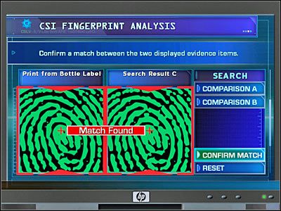 Teraz do lewego pola musisz przenieść odcisk palca z butelki (Fingerprint from Bottle Neck) - Shock Rock (5) | Śledztwo 3 | CSI Kryminalne Zagadki Las Vegas - CSI: Kryminalne Zagadki Las Vegas: Niezbite dowody - poradnik do gry