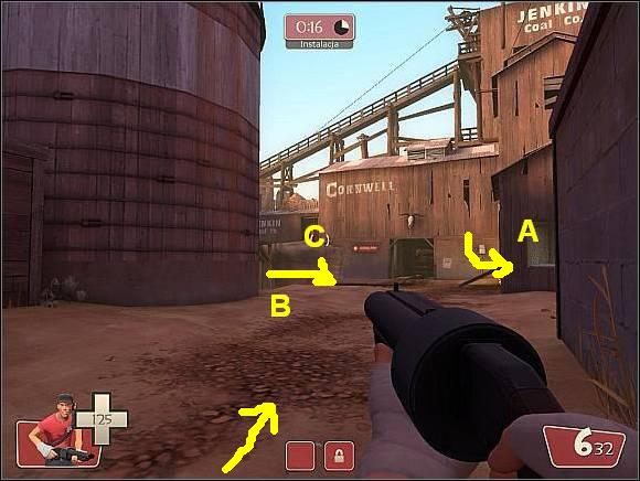 A - Pomieszczenie z punktem kontrolnym - Dustblow - Ważniejsze lokacje (1) | Mapy | Team Fortress 2 - Team Fortress 2 - poradnik do gry