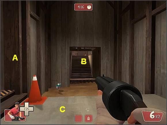 A - Pomieszczenie z punktem kontrolnym - Dustblow - Ważniejsze lokacje (1) | Mapy | Team Fortress 2 - Team Fortress 2 - poradnik do gry
