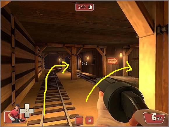 Na powyższym obrazku znajduje się górny tunel prowadzący do punktu 2 - Dustblow - Ważniejsze lokacje (2) | Mapy | Team Fortress 2 - Team Fortress 2 - poradnik do gry