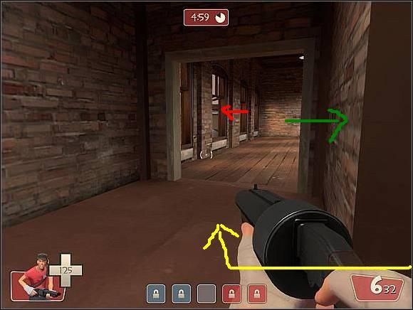 Żółta strzałka - Wskazuje kierunek wejścia do galerii - Well - Ważniejsze lokacje (1) | Mapy | Team Fortress 2 - Team Fortress 2 - poradnik do gry