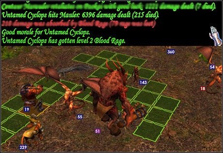 Potęga cyklopów. Dzięki doświadczonemu bohaterowi mają oni współczynnik ataku i obrony równy 50. - Misja 2 - One Khan, One Clan | Kampania 3 | HoMM V Dzikie Hordy - Heroes of Might & Magic V: Dzikie Hordy - poradnik do gry