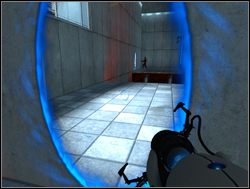 Strzel w ścianę obok niego tworząc niebieski portal, po przejściu przez który znajdziesz się po drugiej stronie przepaści - Pomieszczenie testowe nr 03 | Portal - Portal - poradnik do gry