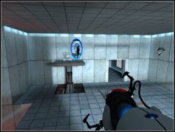 Strzel w ścianę przy platformie po przeciwnej stronie pomieszczenia, na której znajduje się druga kostka - Pomieszczenie testowe nr 05 | Portal - Portal - poradnik do gry