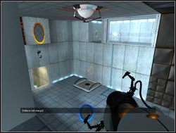 Szybko stwórz jeden portal w podłodze w miejscu, w którym odbija się kula, a drugi w wysuniętym fragmencie ściany naprzeciwko drzwi - Pomieszczenie testowe nr 15 | Portal - Portal - poradnik do gry