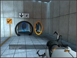 Przejdź przez pole cząsteczkowe, a dotrzesz do pokoju z czerwonym przyciskiem i drzwiami - Pomieszczenie testowe nr 19 (cz.1) | Portal - Portal - poradnik do gry