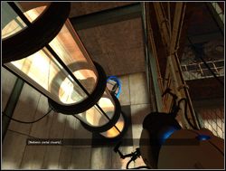 W pokoju, w którym się znajdziesz, przy suficie mieści się szklana tuba - Pomieszczenie testowe nr 19 (cz.2) | Portal - Portal - poradnik do gry