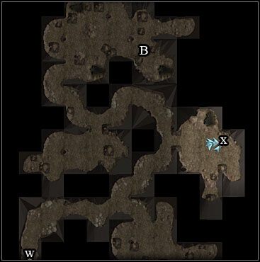 W jaskini jest mało skarbów, jedynie pasek w zwłokach trolla (x), ale za to jest tutaj cała masa zwierzaków do pokonania, co da ci sporo doświadczenia - Jaskinia | Akt II Neverwinter Nights 2 Maska Zdrajcy - Neverwinter Nights 2: Maska Zdrajcy - poradnik do gry