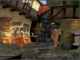 Wbiegłszy tam, chłopak natyka się na podpitego Wilka, podpierającego ścianę na wprost baru - Uratować Magiczne Królestwo cz.4 | Simon the Sorcerer 4 - Simon the Sorcerer 4 - poradnik do gry