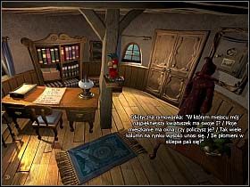 Ponieważ nie chce mu się szukać karty (być może sobowtór ma ją przy sobie), bierze stojący na biurku po prawej kałamarz z piórem i wykorzystuje go do dopisania paru punktów do listy pana porządnickiego - Uratować Magiczne Królestwo cz.11 | Simon the Sorcerer 4 - Simon the Sorcerer 4 - poradnik do gry