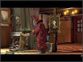 Chętnie zakosiłby też portret Mony Lisy (a przynajmniej to, co udaje, że nim jest), ale przewrażliwiony Błotniak nie pozwala mu niczego dotykać - Uratować Magiczne Królestwo cz.12 | Simon the Sorcerer 4 - Simon the Sorcerer 4 - poradnik do gry