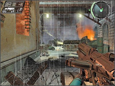 Teraz zjawi się tu potężna opancerzona maszyna, o czym ostrzeże Cię zresztą Twój kombinezon - Etap 2 - Back Again cz.2 | TimeShift - TimeShift - poradnik do gry