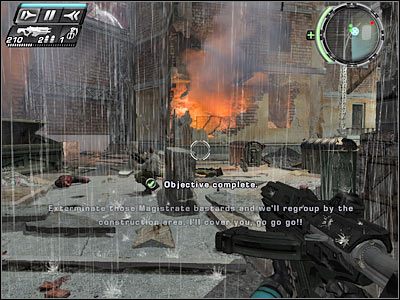 Będziesz musiał wejść do przedstawionego na screenie prawego budynku - Etap 2 - Back Again cz.2 | TimeShift - TimeShift - poradnik do gry