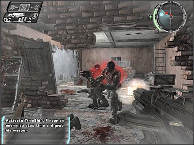 Równolegle powinieneś pozyskać ShatterGun, czyli coś na kształt popularnego shotguna - Etap 2 - Back Again cz.3 | TimeShift - TimeShift - poradnik do gry