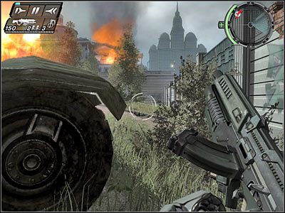 Skorzystaj z niewielkiego przejścia, znajdującego się na prawo od tunelu - Etap 3 - New Blood cz.3 | TimeShift - TimeShift - poradnik do gry