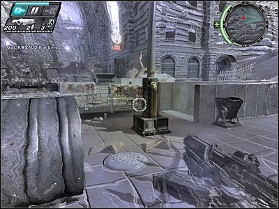 Za rogiem wpadniesz na pierwszych przeciwników (screen) - Etap 3 - New Blood cz.4 | TimeShift - TimeShift - poradnik do gry