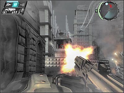 W okolicy znajduje się także poznane już wcześniej działo maszynowe - Etap 4 - Infiltration cz.1 | TimeShift - TimeShift - poradnik do gry