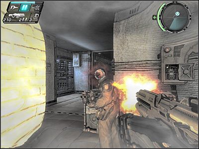 Skieruj się do mijanej wcześniej bramki, znajdującej się przy wyłączonych pułapkach laserowych - Etap 5 - Ground Floor cz.4 | TimeShift - TimeShift - poradnik do gry