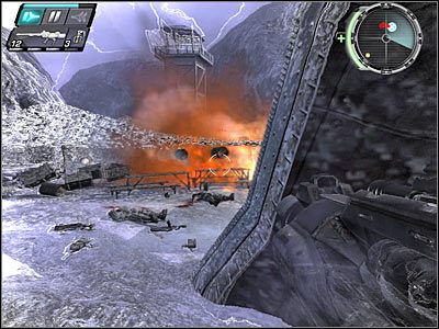 W celu dotarcia do swojego aktualnego celu będziesz musiał przejść przez ukazany na screenie namiot - Etap 10 - Point of Impact cz.5 | TimeShift - TimeShift - poradnik do gry