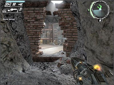 Zatrzymaj się dopiero po dotarciu do ukazanej na screenie dziury - Etap 11 - Liberation cz.3 | TimeShift - TimeShift - poradnik do gry