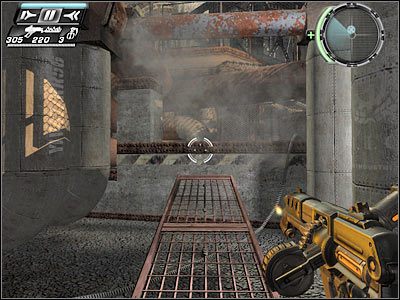 Docelowo będziesz musiał dotrzeć do schodów prowadzących do ukazanej na screenie konsoli - Etap 14 - Test Labs cz.3 | TimeShift - TimeShift - poradnik do gry