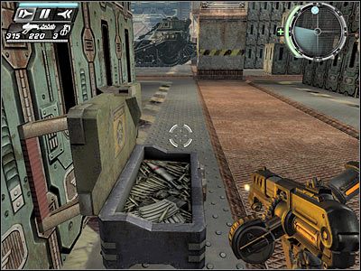 Zwróć uwagę na znajdujące się szczególnie przy czołgach wybuchowe obiekty, które powinieneś sukcesywnie wykorzystywać, tak aby szybciej pozbyć się wrogów - Etap 15 - Factory Recall cz.3 | TimeShift - TimeShift - poradnik do gry