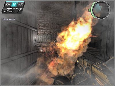 W celu zbliżenia się do wyjścia musisz zeskoczyć na dół w ukazanym na screenie miejscu - Etap 16 - Some Assembly Required cz.4 | TimeShift - TimeShift - poradnik do gry