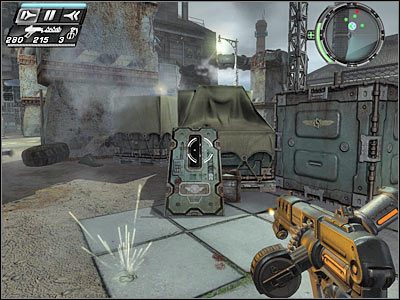 Schowaj się teraz za ukazanym na screenie zniszczonym pojazdem opancerzonym - Etap 20 - Gate Crashers cz.3 | TimeShift - TimeShift - poradnik do gry