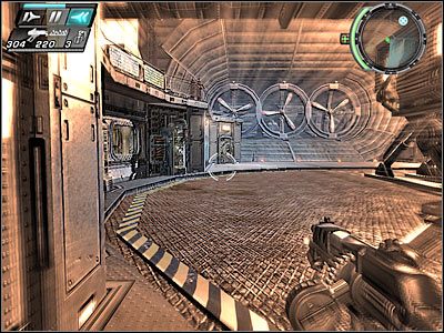 Przemieszczając się w drugą stronę miej wciśnięty lewy kursor, tak aby po wyczerpaniu paska mocy nie znaleźć się w zagrożonej strefie, tylko ukazanym na screenie osłoniętym zaułku - Etap 21 - The Wind Tunnel cz.1 | TimeShift - TimeShift - poradnik do gry