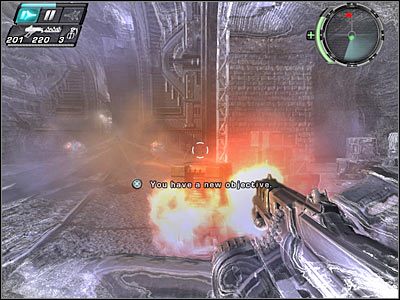 Aktualnie okupowany wagonik idealnie nadaje się do prowadzenia skutecznego i zarazem stosunkowo bezpiecznego ostrzału - Etap 22 - Repo Men cz.1 | TimeShift - TimeShift - poradnik do gry