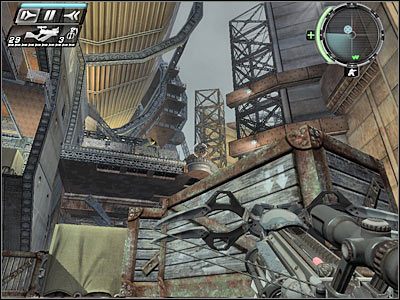 Użycie dźwigni spowodowało oczywiście, iż w okolicy pojawili się nowi wrogowie - Etap 22 - Repo Men cz.2 | TimeShift - TimeShift - poradnik do gry