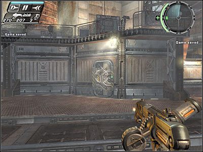 Przechodź przez znajdujące się niedaleko drzwi, a następnie zbliż się do ukazanej na screenie większej bramy - Etap 22 - Repo Men cz.3 | TimeShift - TimeShift - poradnik do gry