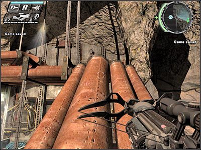 Zeskocz na dół, a następnie podejdź do ukazanej na screenie kratki, tak aby automatycznie wpaść do nowego pomieszczenia - Etap 23 - En Route cz.3 | TimeShift - TimeShift - poradnik do gry