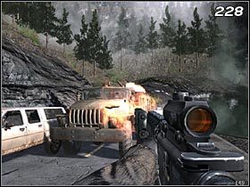 Po walce z ciężarówkami przyjdzie czas na pojedynek ze śmigłowcem Hind (#229), na pokładzie którego przebywa Imran Zachajew - Koniec gry | Solucja - Call of Duty 4: Modern Warfare - poradnik do gry